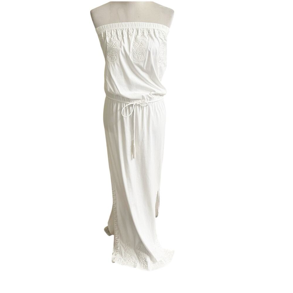 MARIE FRANCE VAN DAMME Elastic Embroidered Bustier Dress White NWT
